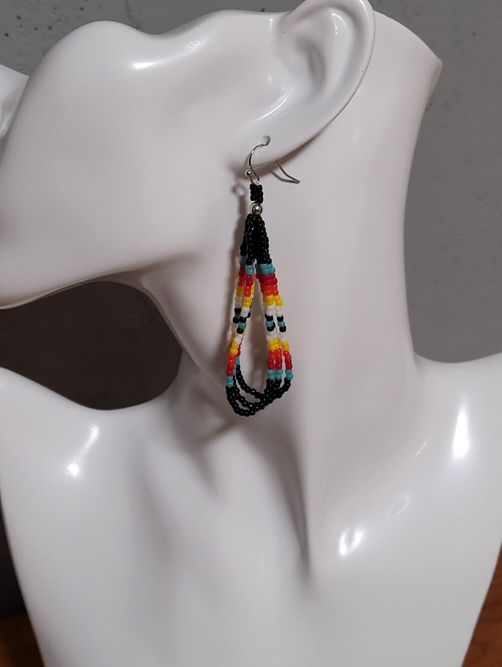 Multi-Color Beaded Loop Earrings - Black, Red, Yellow & Blue